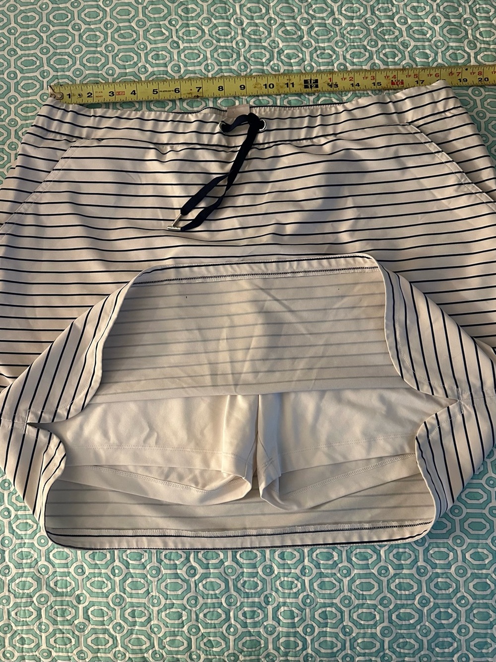 Chico's Skort, white with navy blue pinstripes